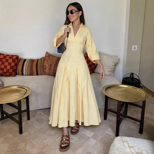 Shirt dress for ladies with an elegant V neckline and wide sleeves Amarae