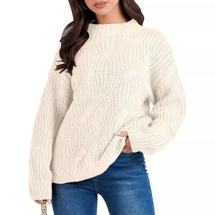 Ladies oversized knit sweater with extravagant wave pattern and high collar Lune London