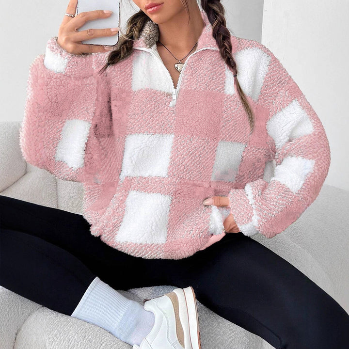 Ladies Plush Sweater with High Collar and Zipper Lune London