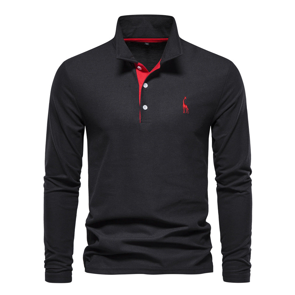 Men's Long Sleeve Polo Shirt with Modern Collar and Breathable Cotton Quality Lune London