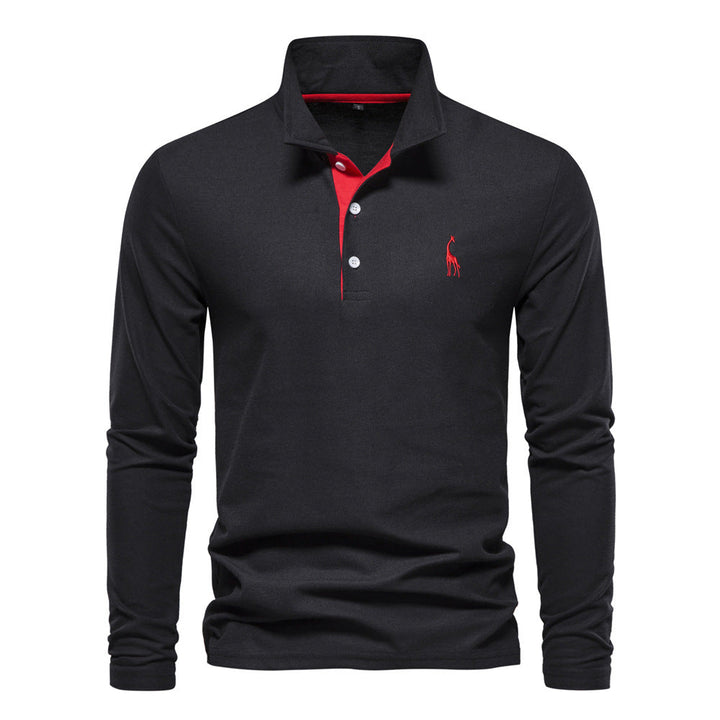 Men's Long Sleeve Polo Shirt with Modern Collar and Breathable Cotton Quality Lune London