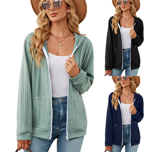 Ladies casual knitted cardigan with texture and hood Amarae