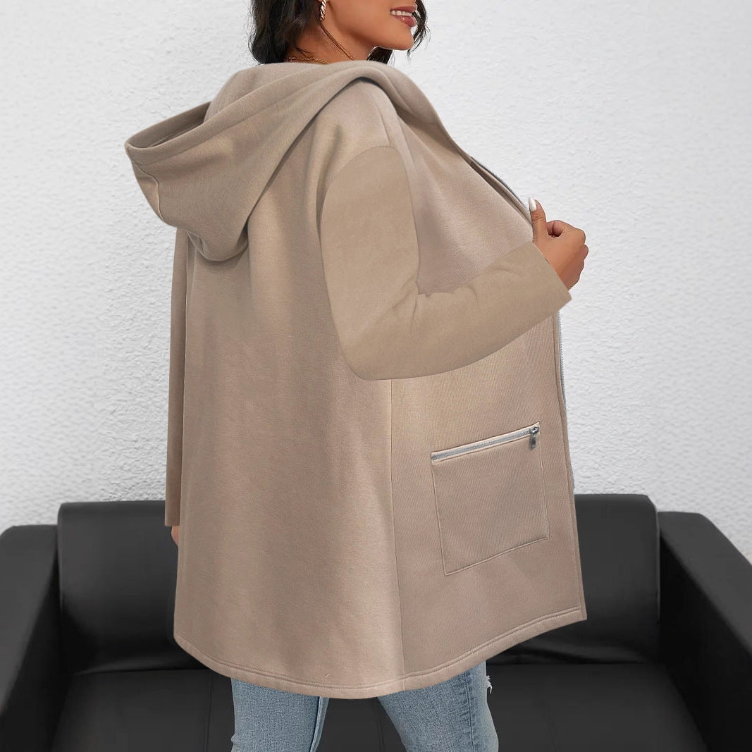 Casual long jacket for women with practical zipper and side pockets Lune London