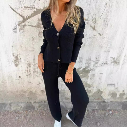 Ladies Luxurious Knit Loungewear Set with Button Details Amarae