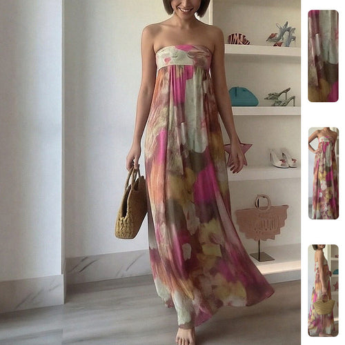 Robe longue de plage pour femmes avec design à épaules dénudées et motif floral Chic & Stil