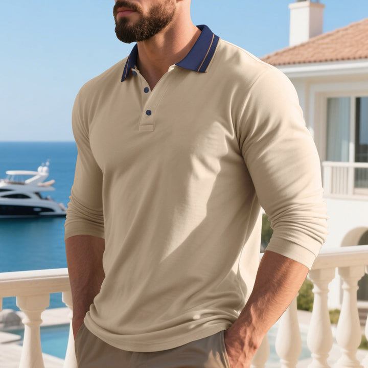 Long sleeve polo shirt for men with modern collar and breathable properties Lune London