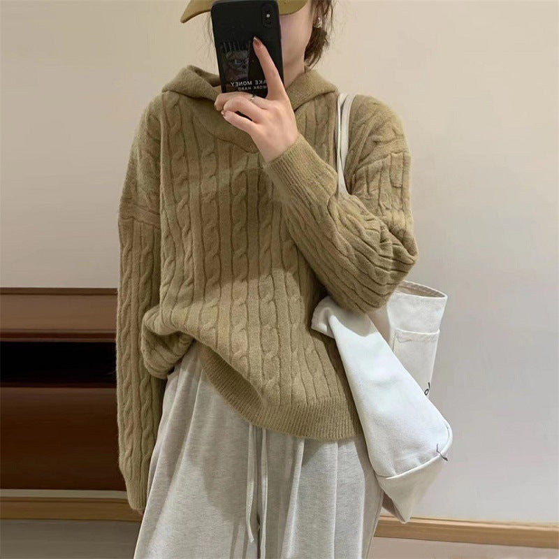 Cozy knitted hoodie with cable knit pattern for women Lune London