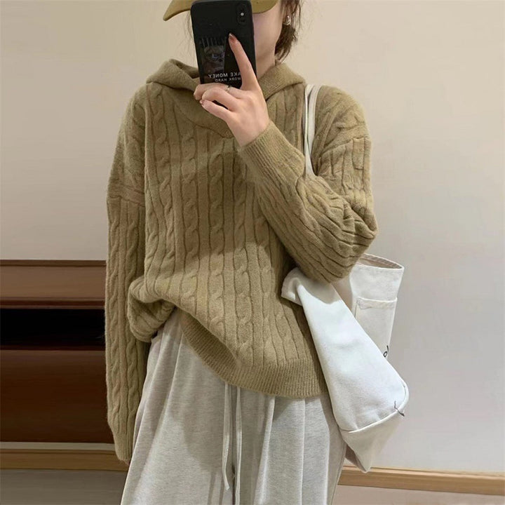 Cozy knitted hoodie with cable knit pattern for women Lune London