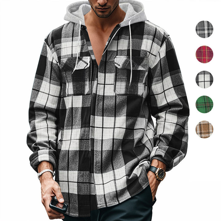 Men's plaid casual shirt with removable hood Lune London