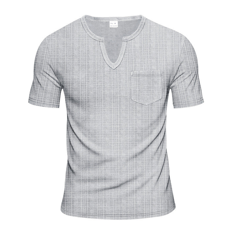 Short trendy short-sleeve shirt for men with structure and Henley collar Lune London