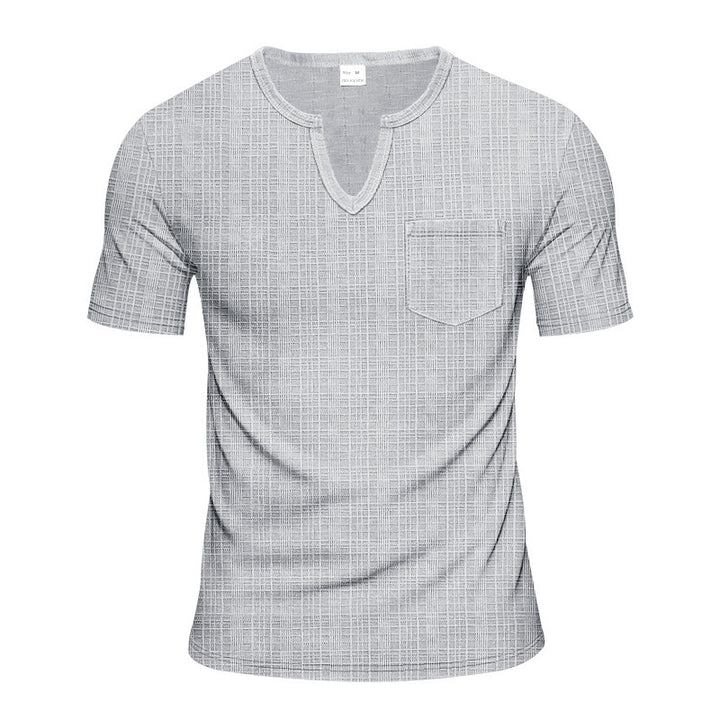 Short trendy short-sleeve shirt for men with structure and Henley collar Lune London