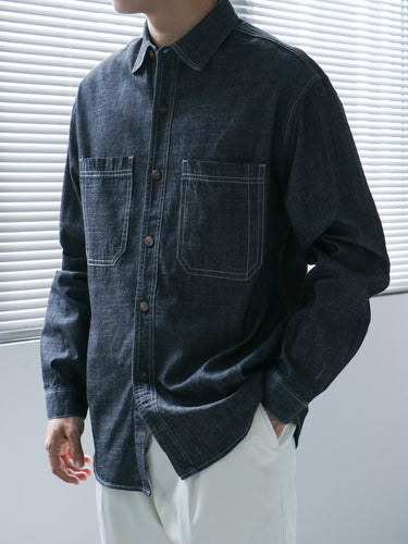 Casual chambray shirt for men with two chest pockets and button details Amarae