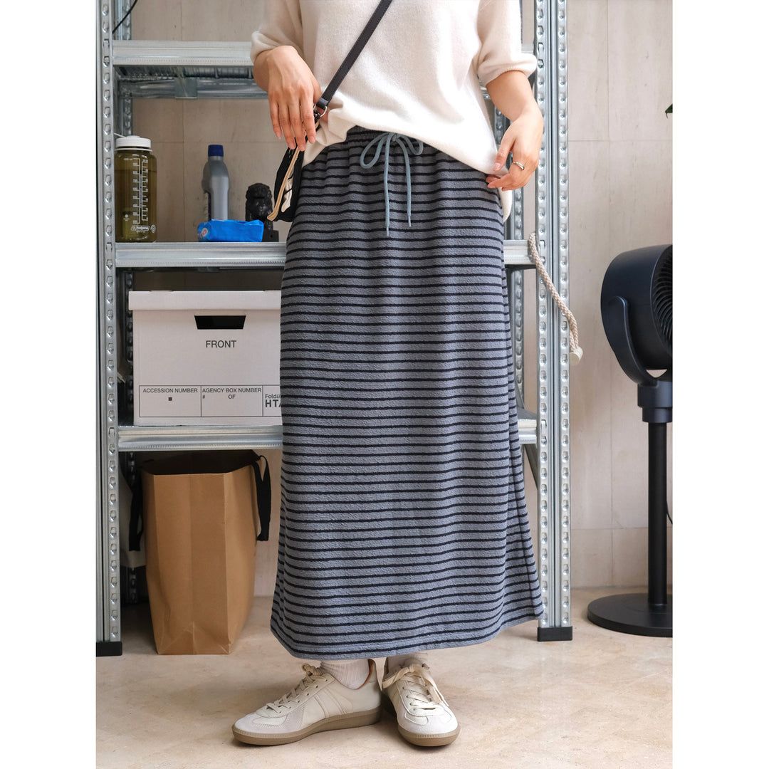 Women Striped Midi Skirt made of fine knit with elastic drawstring Amarae