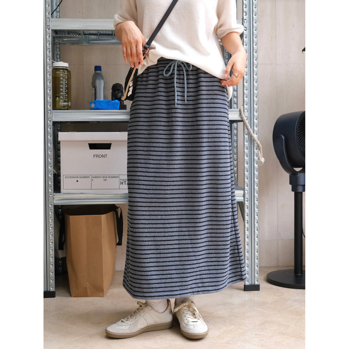 Women Striped Midi Skirt made of fine knit with elastic drawstring Amarae
