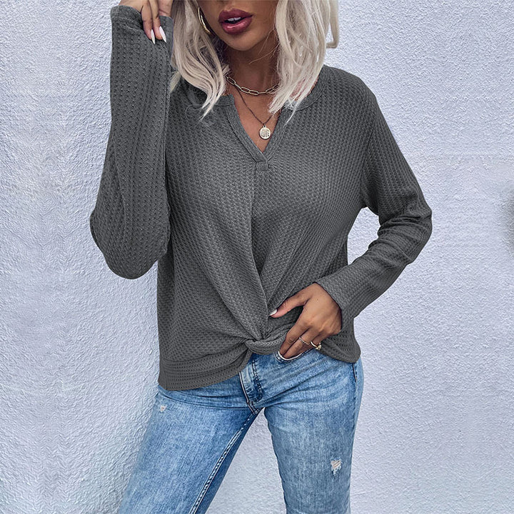 Women's casual long sleeve t-shirt with button details and textured design Lune London