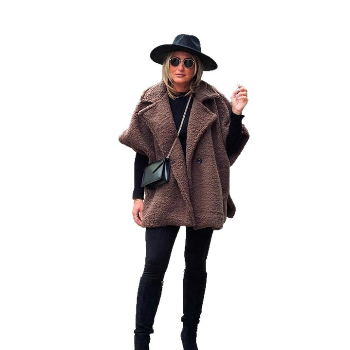 Women's Short Teddy Cape with Shawl Collar and Concealed Button Placket Amarae