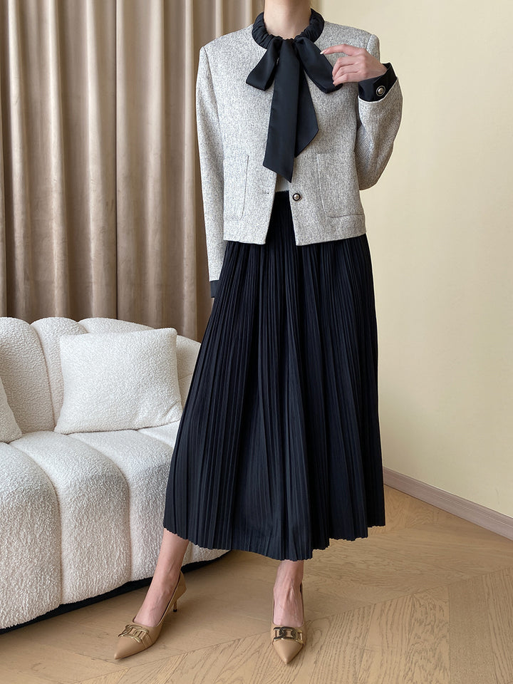 Ladies Stylish Jacket with Decorative Collar and Snap Button Closure