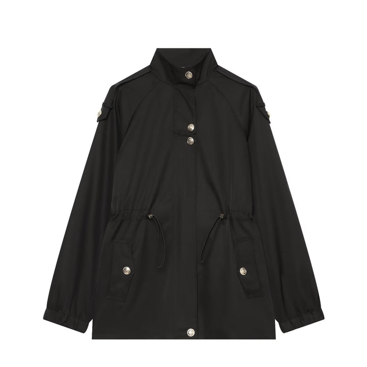Women's lightweight parka with stand-up collar, drawstring waist, and shoulder patches Amarae