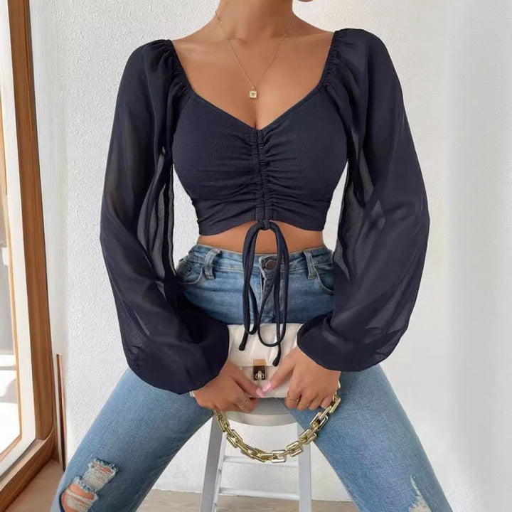 Trendy top for women with ruffles and long puff sleeves Lune London