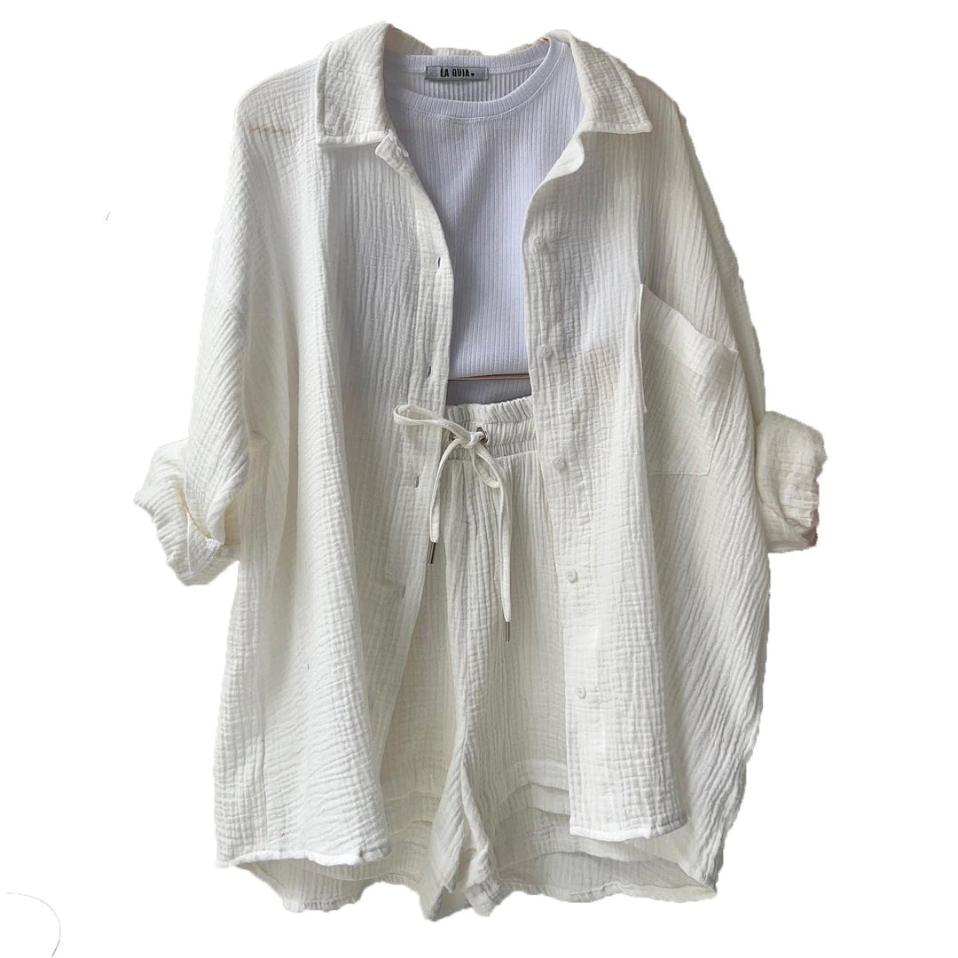 Women Casual Comfort Set Made of Shorts and Oversized Shirt Lune London