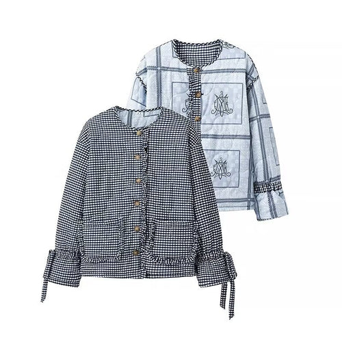 Lady quilted jacket with gathered sleeves and decorative snap buttons Amarae