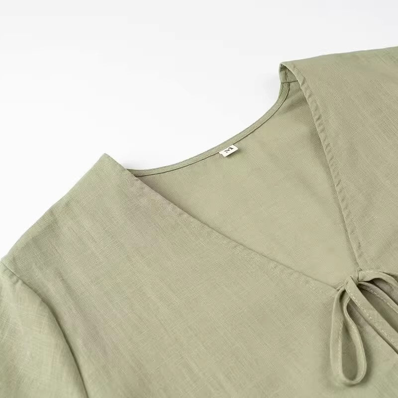 Casual linen T-shirt for women with tying ties and loose fit Lune London