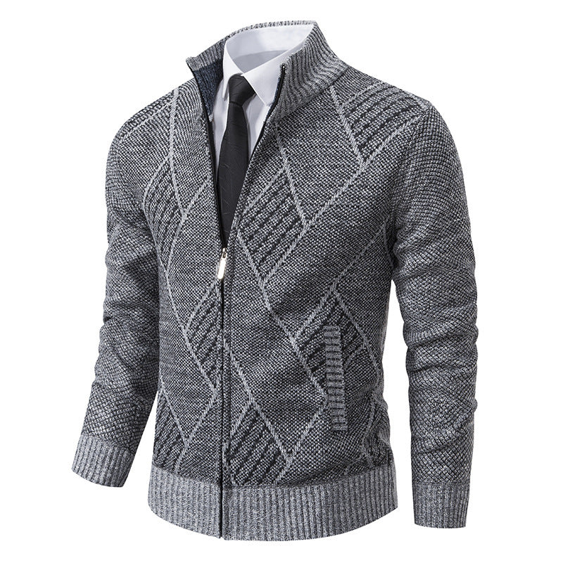 Men's knit jacket with high collar and elegant cable pattern Lune London