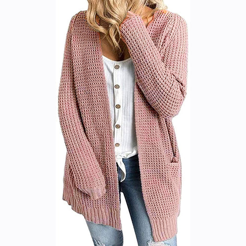 Casual knit jacket for women with deep pockets and open cut Amarae