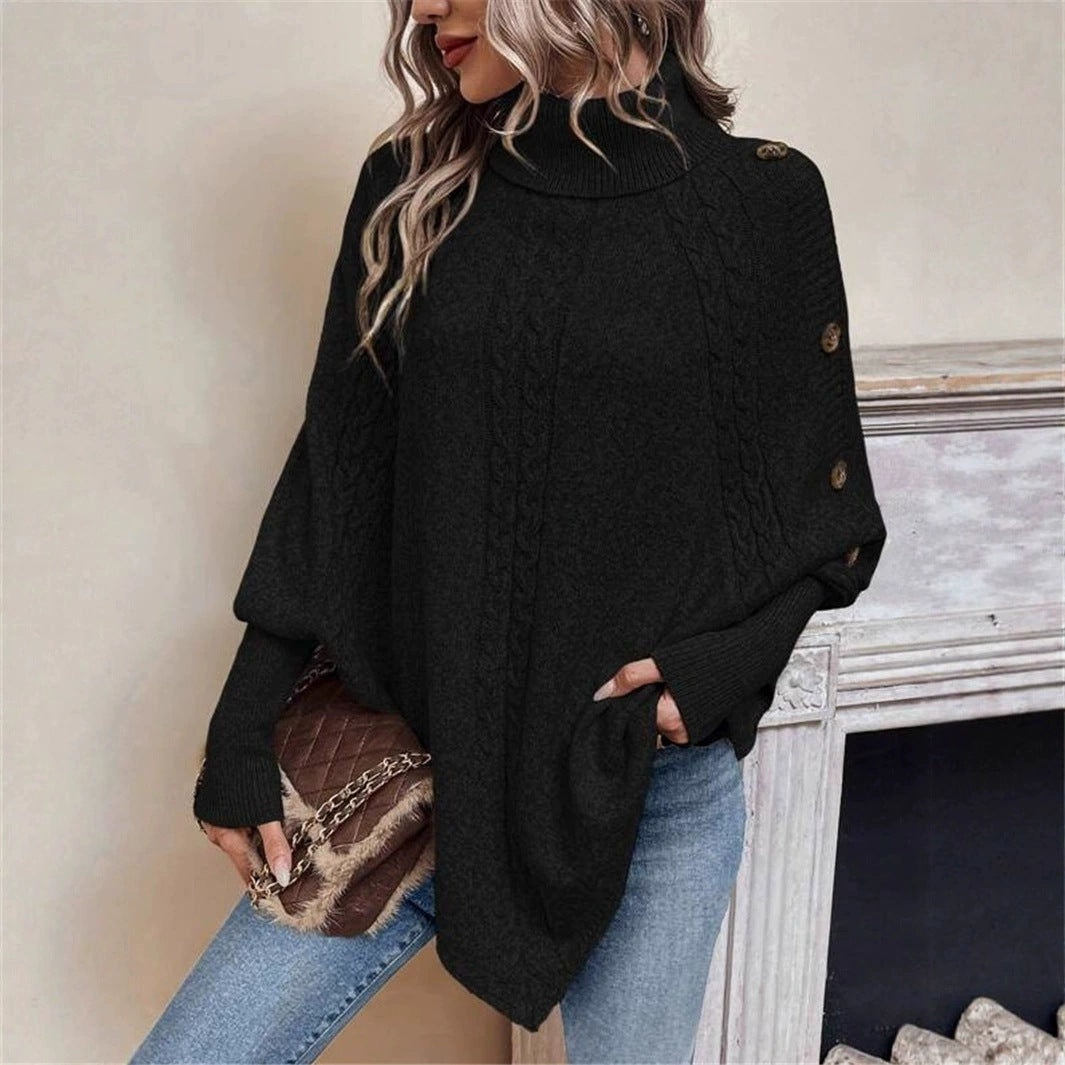 Oversized sweater for women with high collar and decorative braiding design Lune London