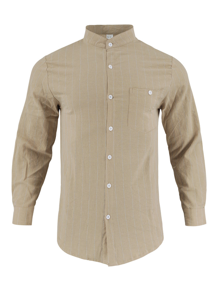 Men's long sleeve shirt with modern stand-up collar and fine striped pattern Lune London