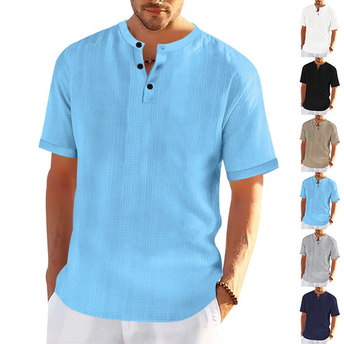 Men's short sleeve Henley t-shirt with textured design and trendy buttons Amarae