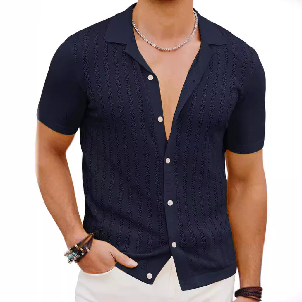 Short Sleeve Knit Shirt for Men with Textured Design Amarae