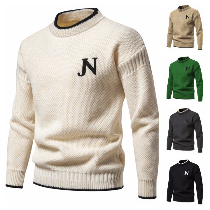 Men's Structured Knit Sweater with Chic Round Neck and Style