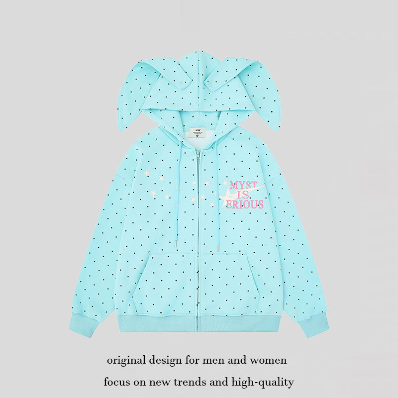 Women’s hoodie with bunny ears, all-over polka dots and full zipper Amarae