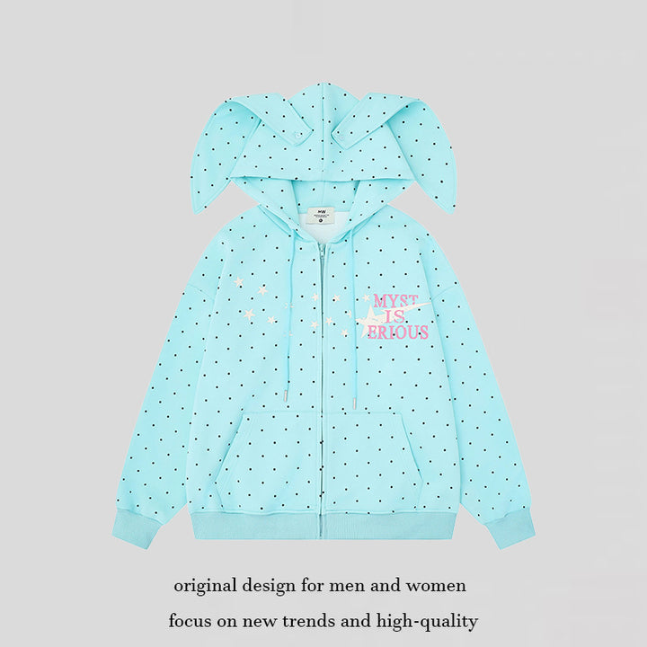 Women’s hoodie with bunny ears, all-over polka dots and full zipper Amarae