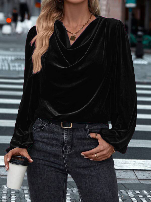 Ladies Elegant Viscose Blouse with Waterfall Neckline Lune London