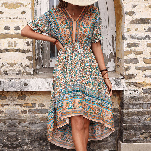 High-Low Elegant Women's Floral Print Ruffle Maxi Dress
