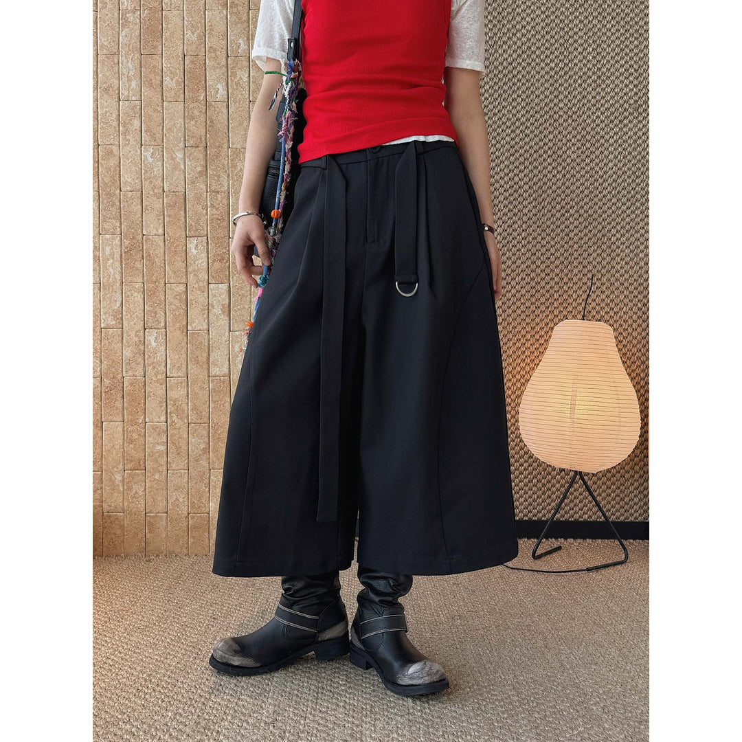 Women Wide High-Waist Pleated Culottes with D-Ring Tie Belt Amarae