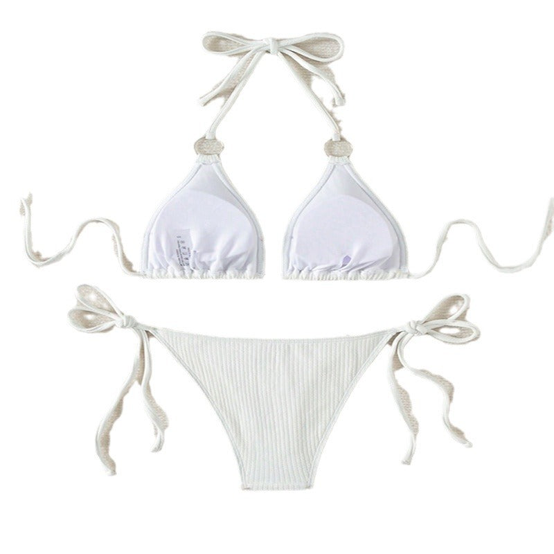 Lune London Women's Ribbed Triangle Bikini Set with Adjustable Ties