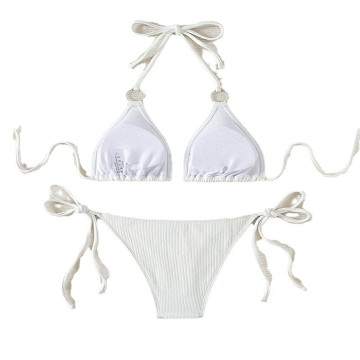 Lune London Women's Ribbed Triangle Bikini Set with Adjustable Ties