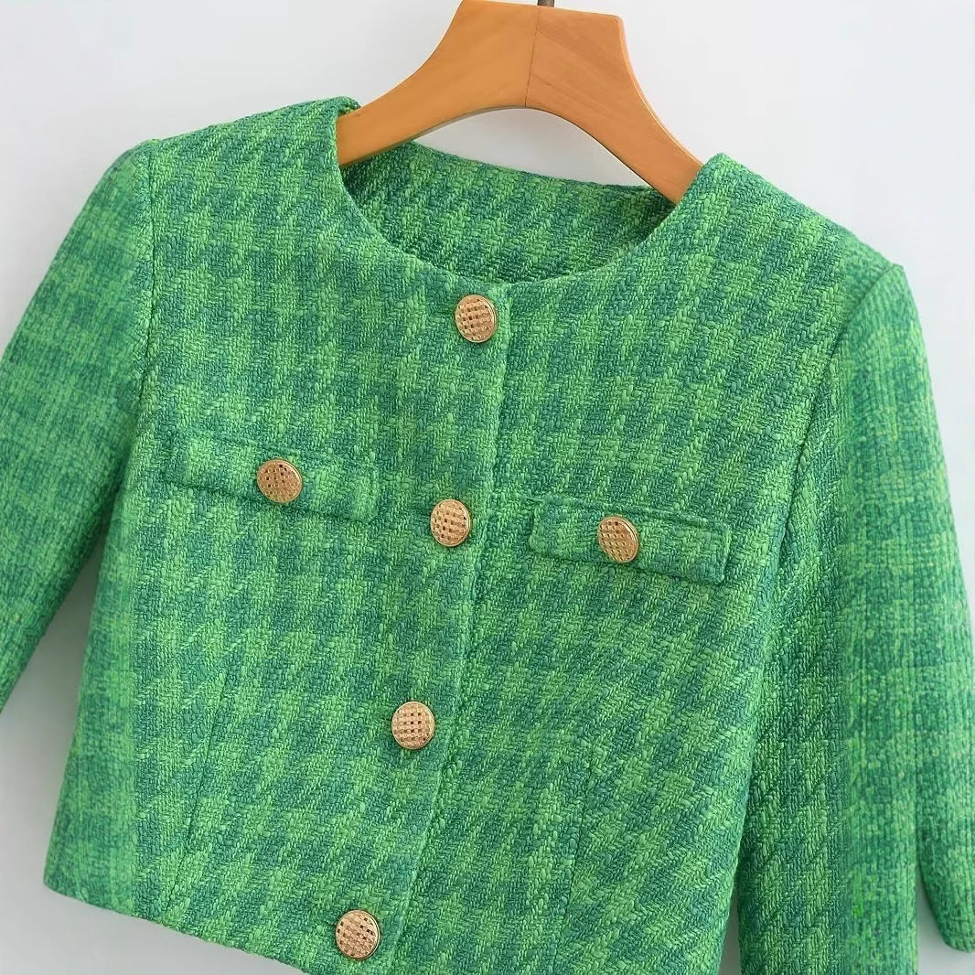 Veste courte en boucle pour femmes avec un élégant motif à carreaux Chic & Stil