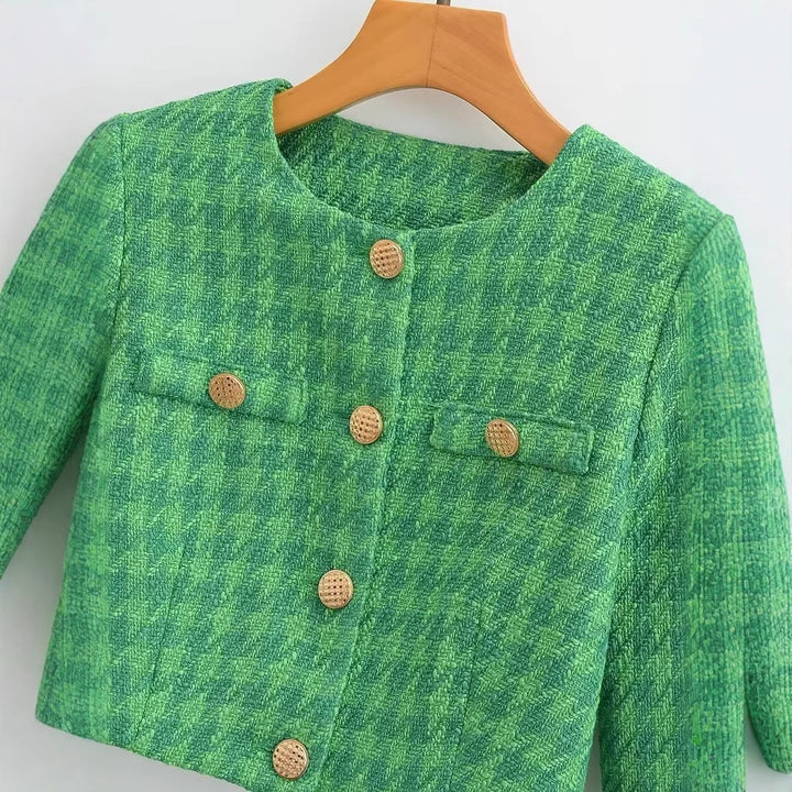 Veste courte en boucle pour femmes avec un élégant motif à carreaux Chic & Stil