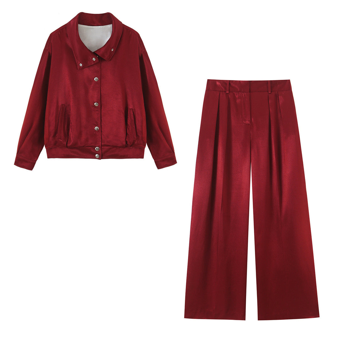 Women's wide High-Waist Satin Pants with pleats and belt loops Amarae