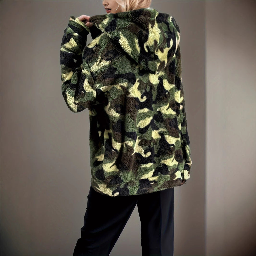 Lune London Camouflage Design Casual Polar Fleece Jacket for Women