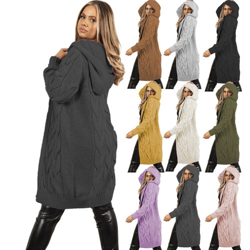 Manteau en tricot pour femmes avec capuche et motif en câble Chic & Stil