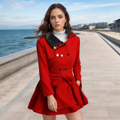 Elegant trench coat for women with removable fur collar and belted waist Amarae
