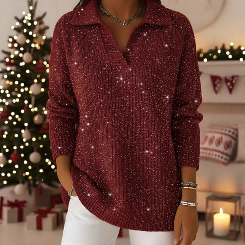 Pull en maille scintillante pour femmes avec col moderne Chic & Stil