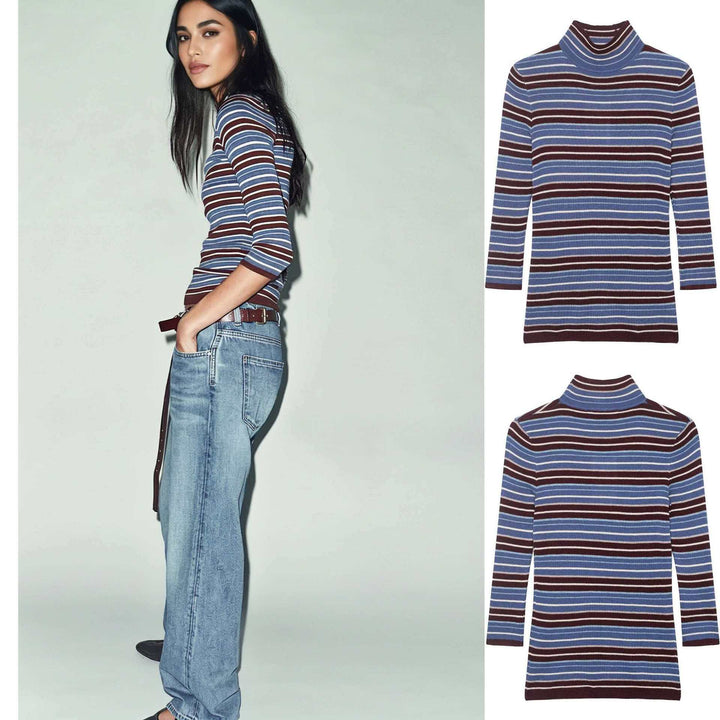 Pull à col roulé pour femmes avec un design rayé à la mode Chic & Stil