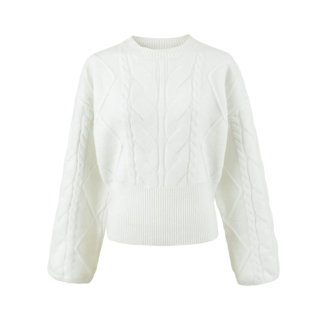 Women's Short Cable Knit Sweater with Fitted Ribbed Cuffs Amarae