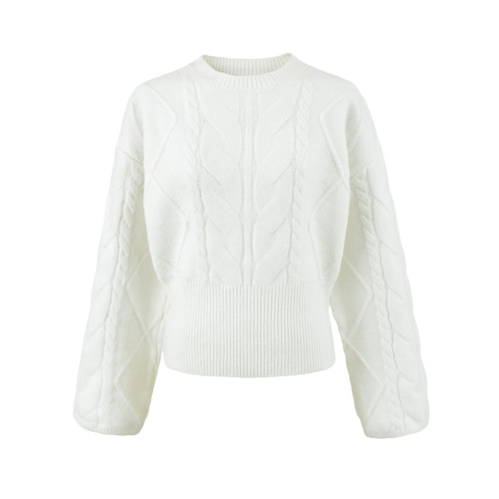 Women's Short Cable Knit Sweater with Fitted Ribbed Cuffs Amarae